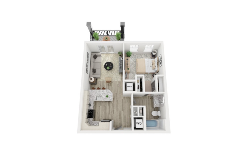 The Cotton - 1 bedroom floorplan layout with 1 bathroom and 580 square feet