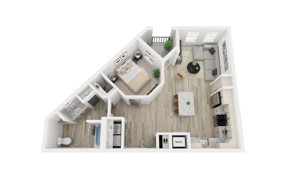 The Lace - 1 bedroom floorplan layout with 1 bathroom and 697 square feet