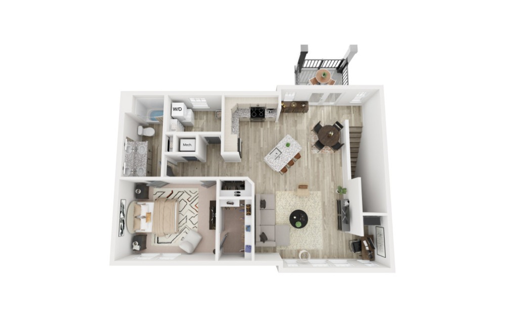 The Suede - 1 bedroom floorplan layout with 1 bathroom and 1048 square feet