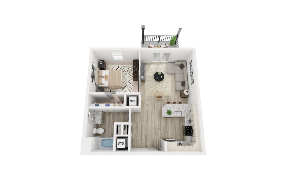 The Taffeta - Studio floorplan layout with 1 bathroom and 670 square feet