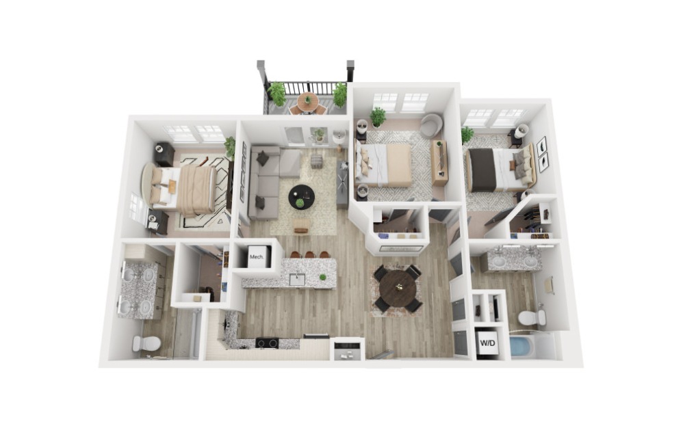 The Tweed - 3 bedroom floorplan layout with 2 bathrooms and 1206 square feet