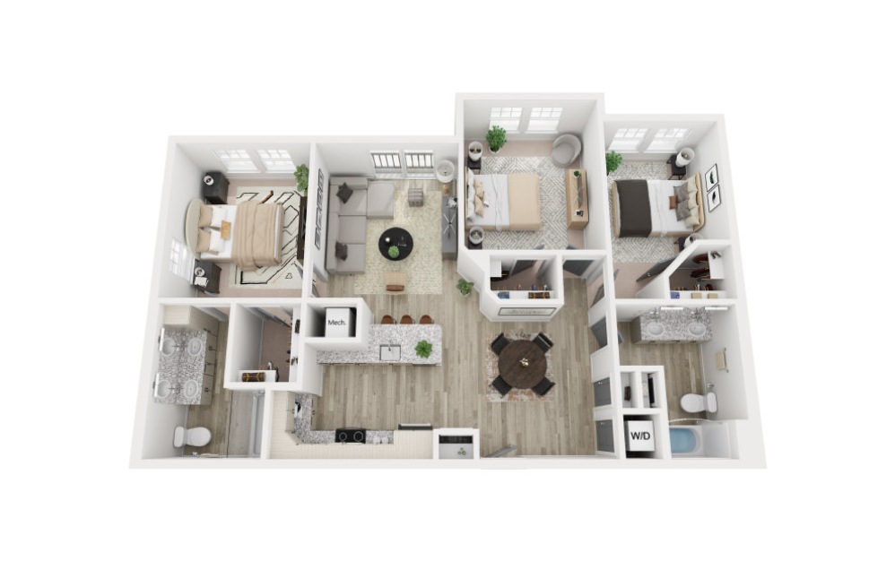 The Twill - 3 bedroom floorplan layout with 2 bathrooms and 1206 square feet