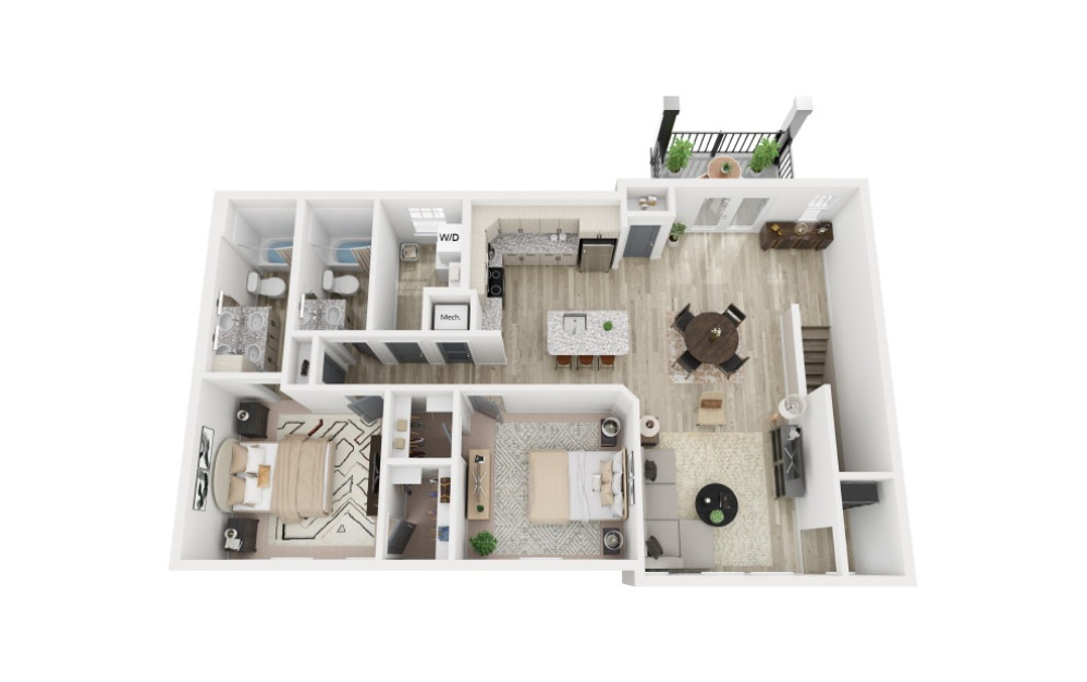 The Velvet - 2 bedroom floorplan layout with 2 bathrooms and 1205 square feet